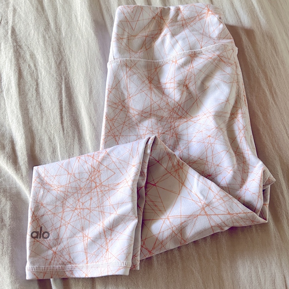 Alo Womens White Orange Geometric Pattern Capri Legging Size Small